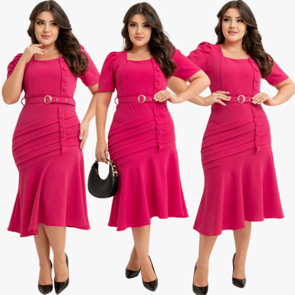 Vestido Midi Feminino Plus Size Sereia Com Cinto - Imagem 2