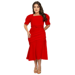 Vestido Midi Feminino Plus Size Sereia Com Cinto