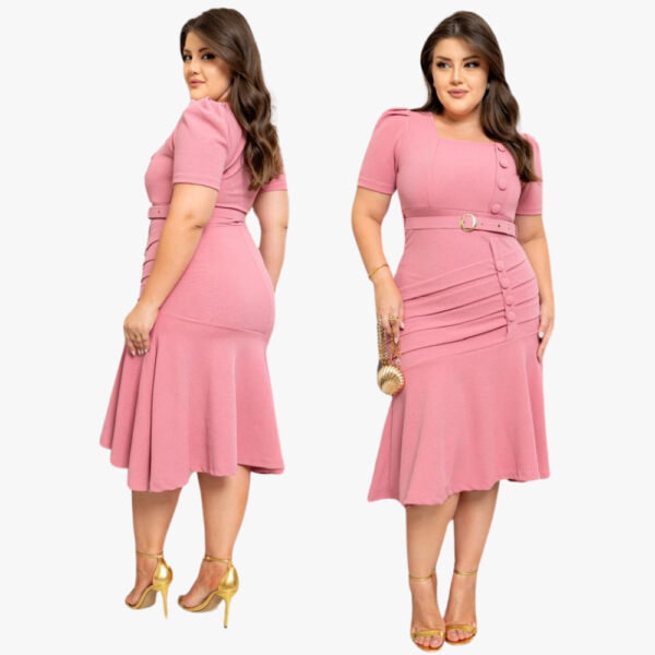 Vestido Midi Feminino Plus Size Sereia Com Cinto - Imagem 3