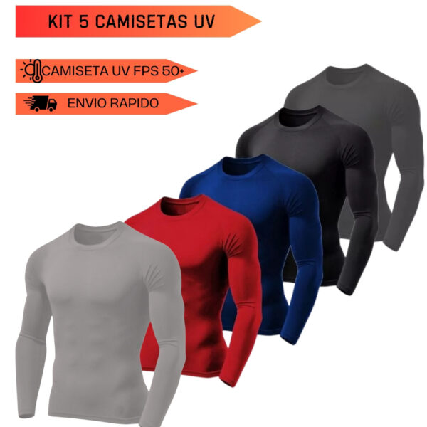 Kit 5 Camisetas Proteção UV50 Segunda Pele Praia/Piscina Várias Cores - Imagem 2