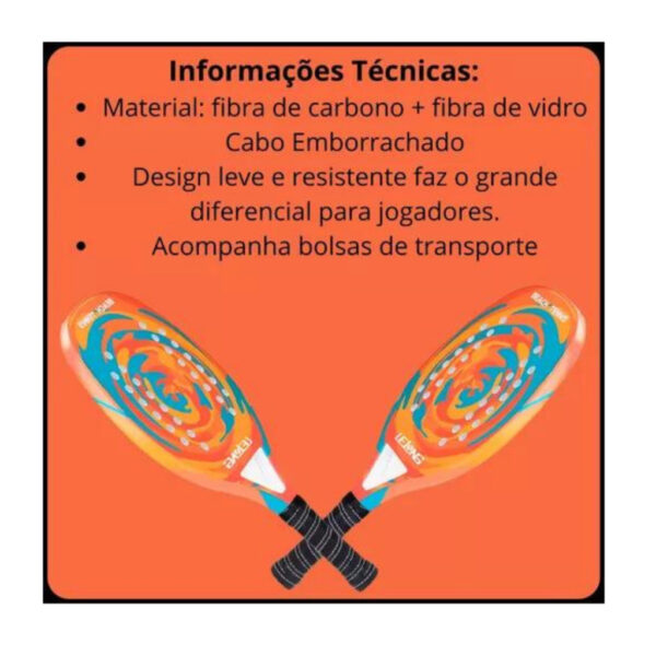 Raquete De Beach Tennis Camewin Profissional Com Bolsa Em Carbono e Fibra Vidro - Imagem 2