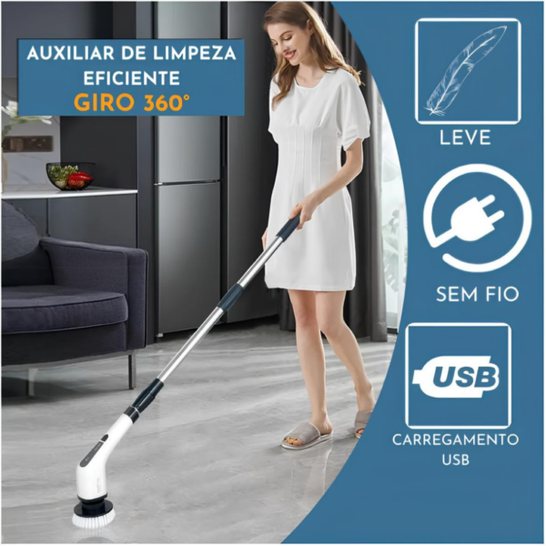 Esfregão Elétrico 9 Em 1 Sem fio Escova De Limpeza Pesada Multiuso 360 Recarregável Giratória - Imagem 4
