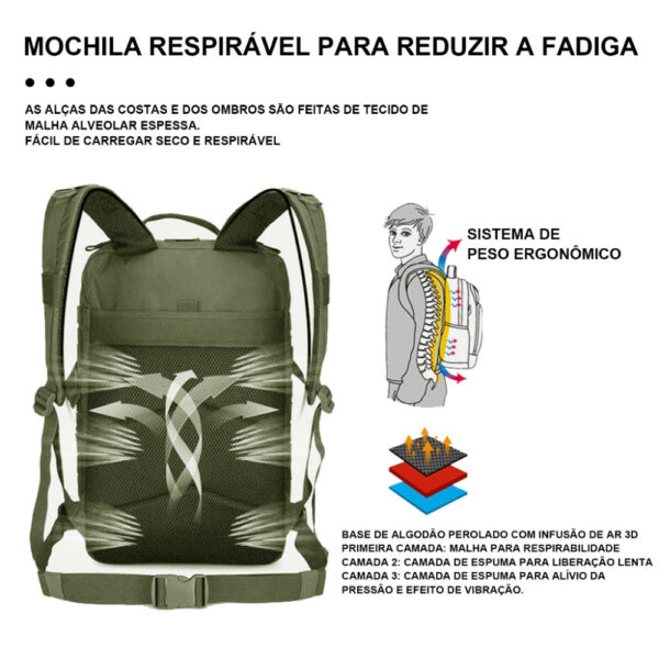 Mochila Militar Tática Impermeável + Patch Preto QUEBOM - Imagem 6
